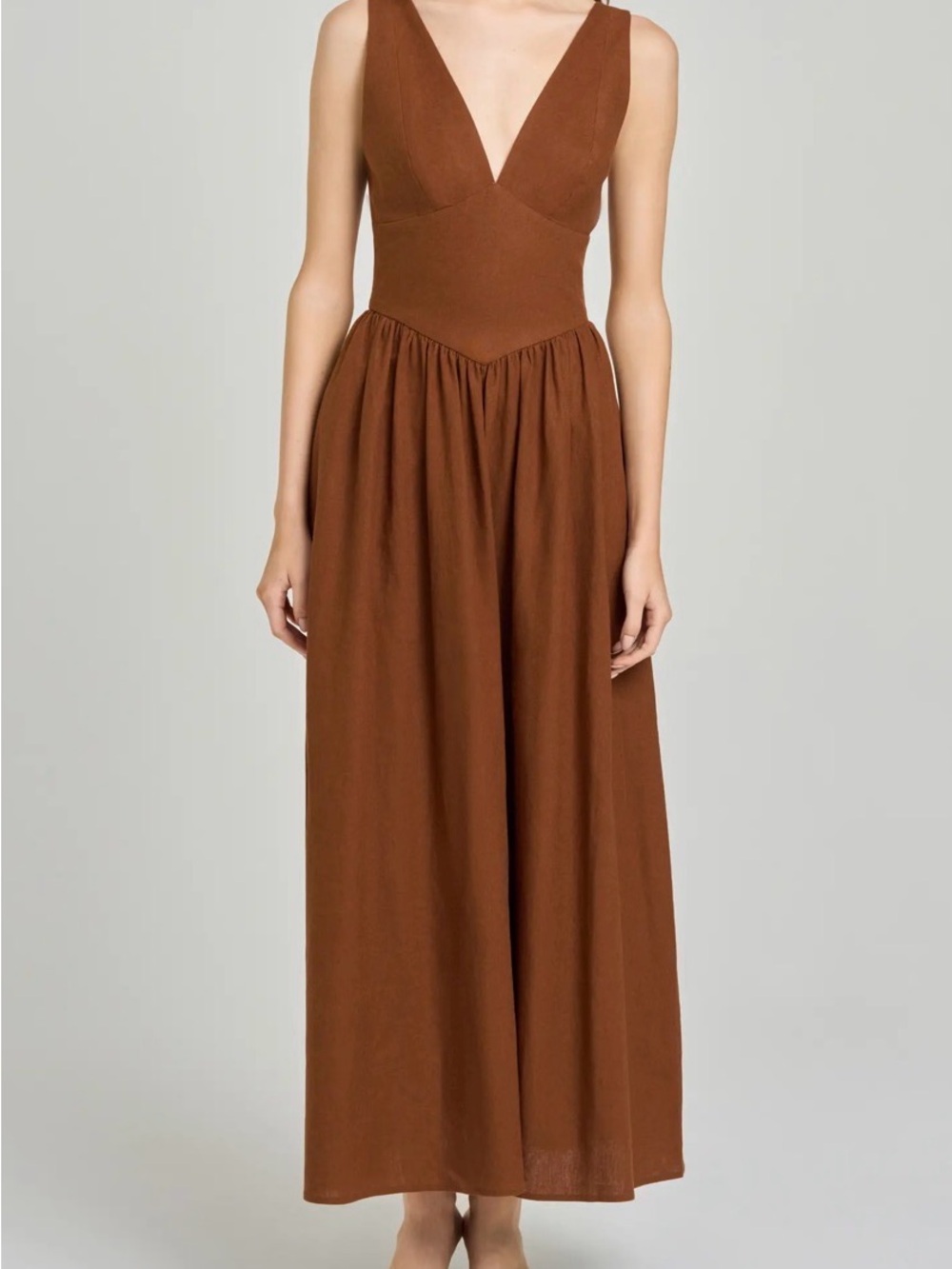 Wayf Brown V-Neck Maxi Dress